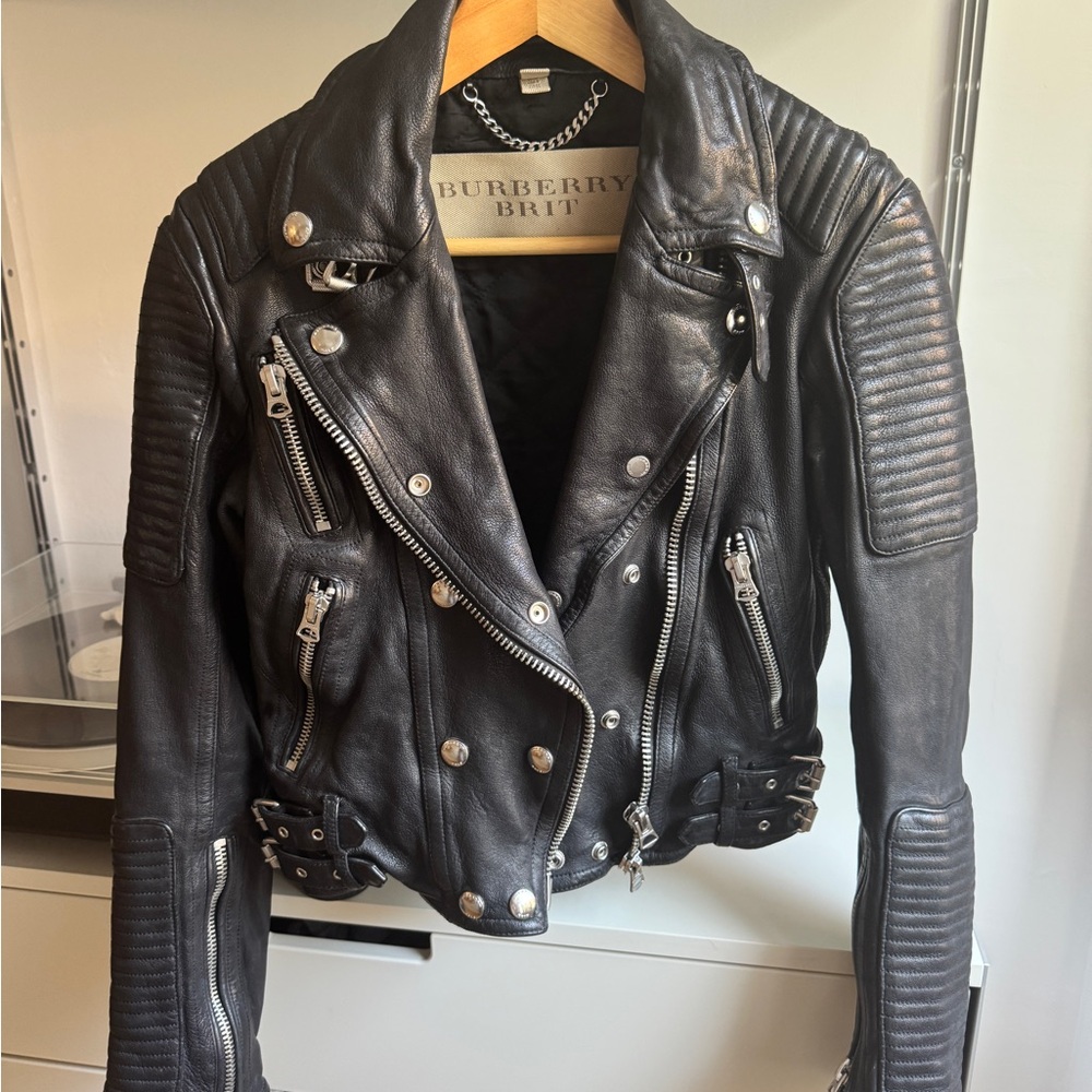 Iconic Burberry Black Biker Leather Jacket